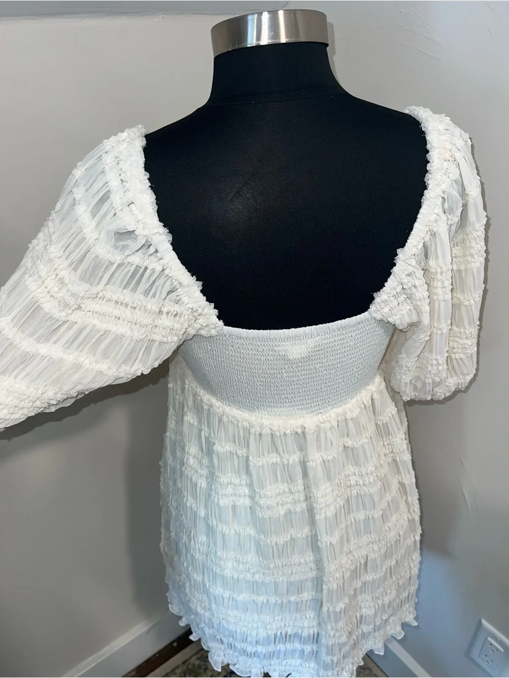 Kimchi Blue Cream Smocked Top with Ribbon Label